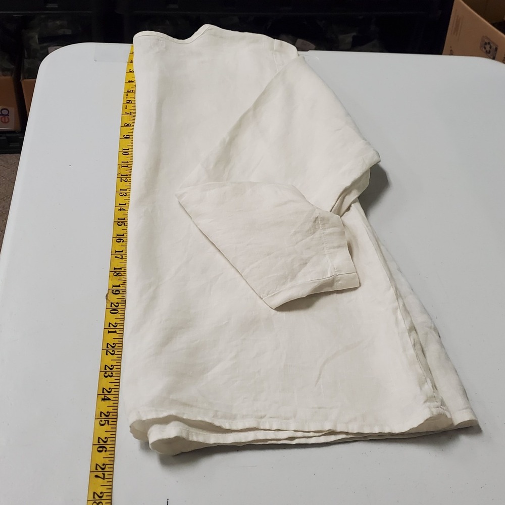 Flax Womens Lagenlook Long Sleeve Linen Top Size S White Coastal Beach Nautical - Picture 7 of 9